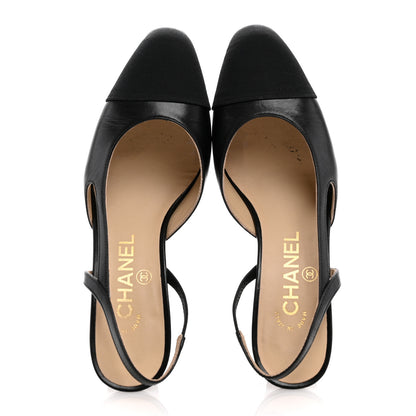 Chanel Goatskin Grosgrain Cap Toe CC Slingback Pumps 35 Black 2 of 13