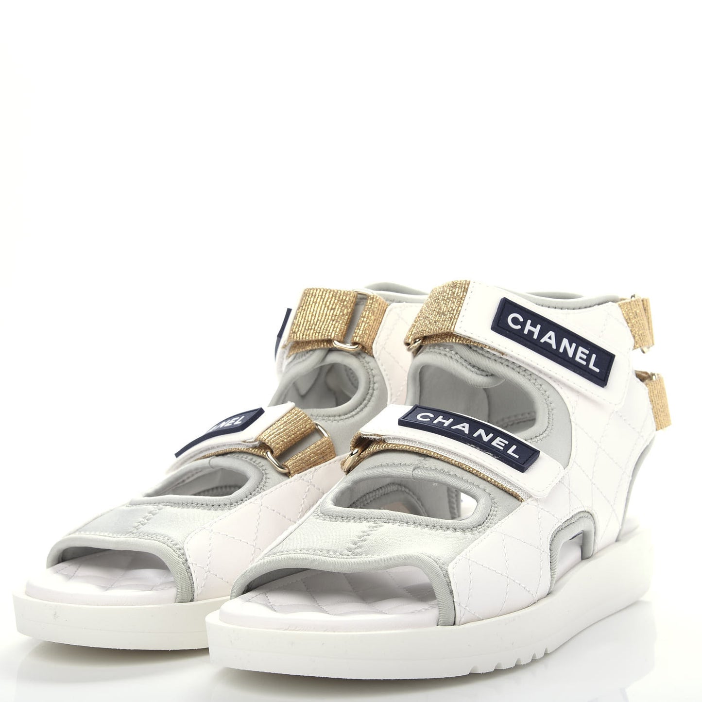 Goatskin Fabric Gladiator Sandals 37 White Light Grey Navy Blue