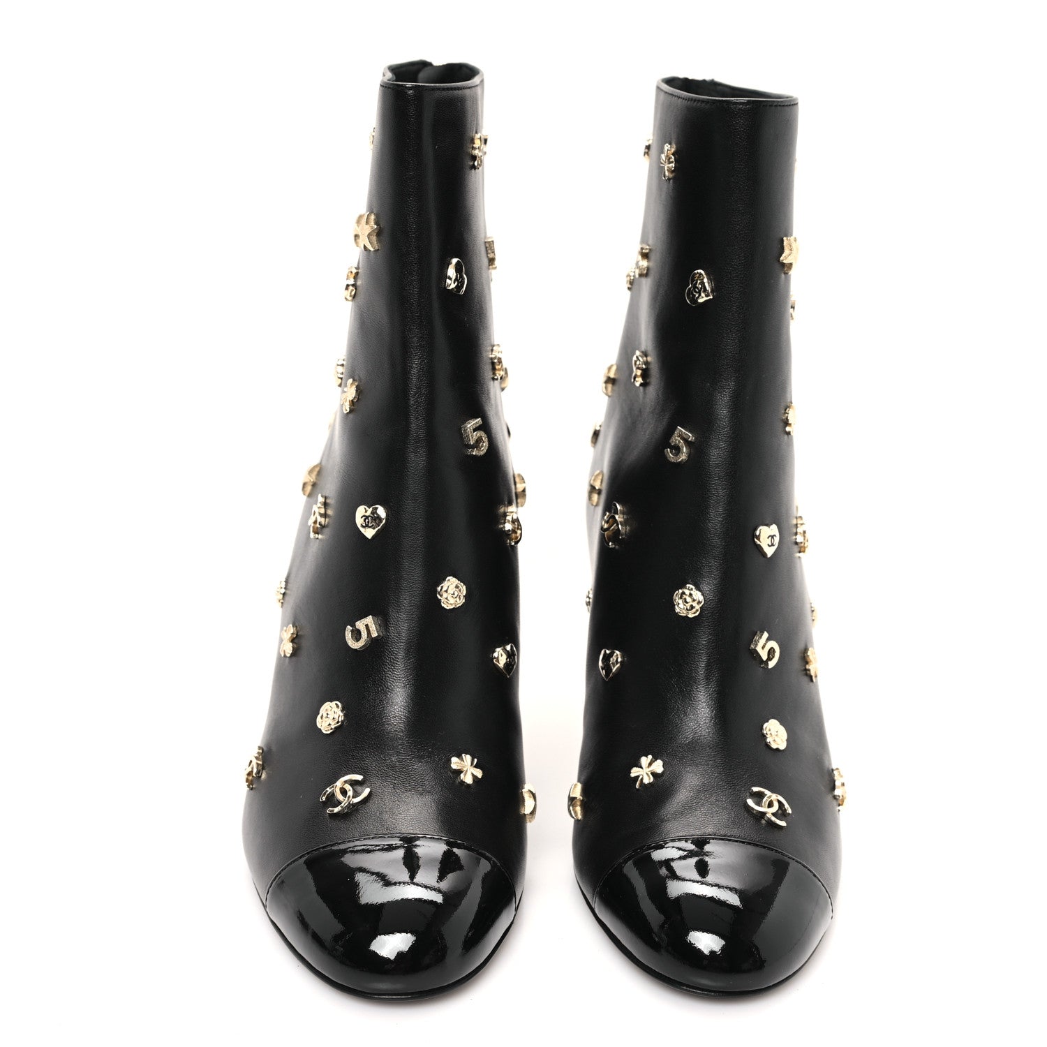 Chanel Lambskin Patent Cap Toe Charms Ankle Booties 38 Black 3 of 9