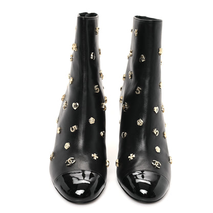 Chanel Lambskin Patent Cap Toe Charms Ankle Booties 38 Black 3 of 9