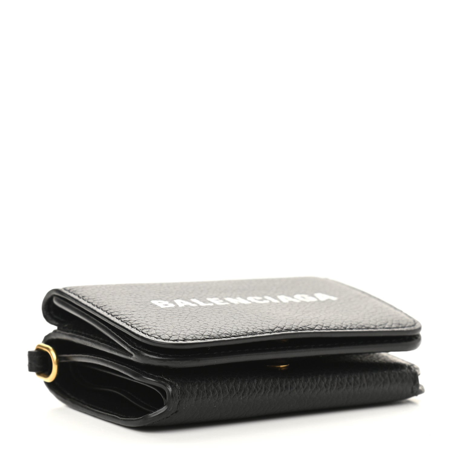 Balenciaga Grained Calfskin Logo Mini Cash Wallet On Chain Black White 3 of 7