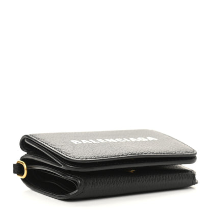 Balenciaga Grained Calfskin Logo Mini Cash Wallet On Chain Black White 3 of 7