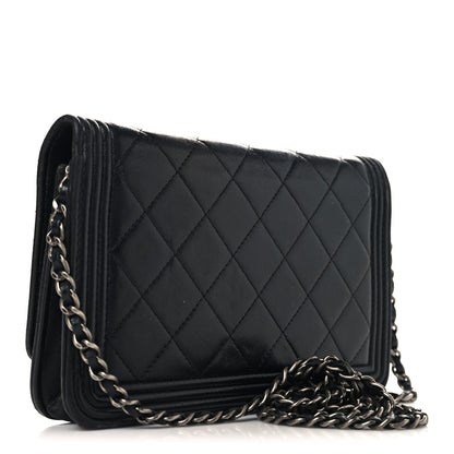 Chanel Lambskin Quilted Boy Wallet On Chain WOC Black 3 of 11