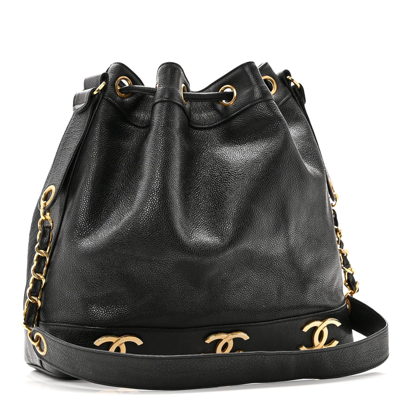 Caviar CC Drawstring Shoulder Bag Black
