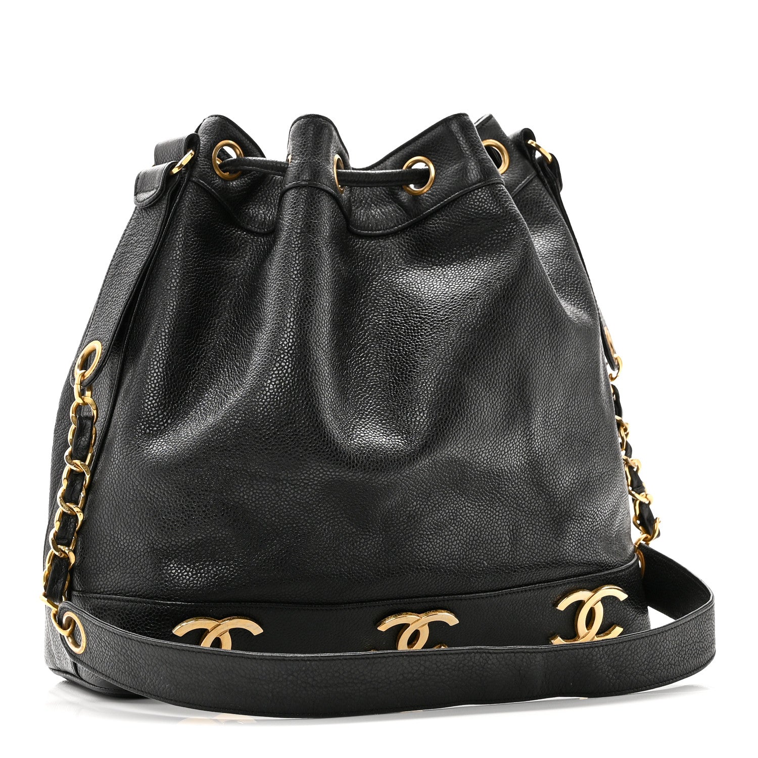 Chanel Caviar CC Drawstring Shoulder Bag Black 3 of 10