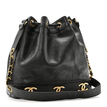 Chanel Caviar CC Drawstring Shoulder Bag Black 3 of 10