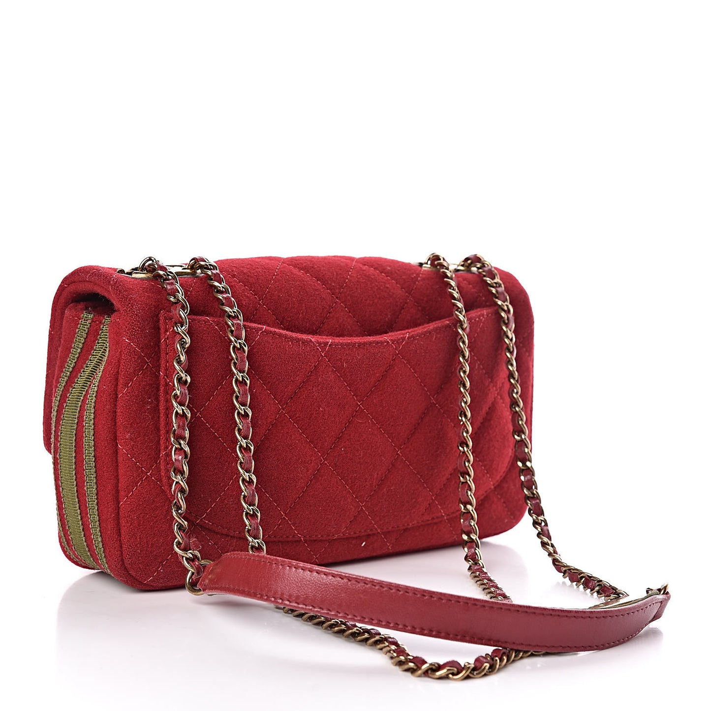 Wool Felt Grosgrain Quilted Small CC Eyelet Flap Red