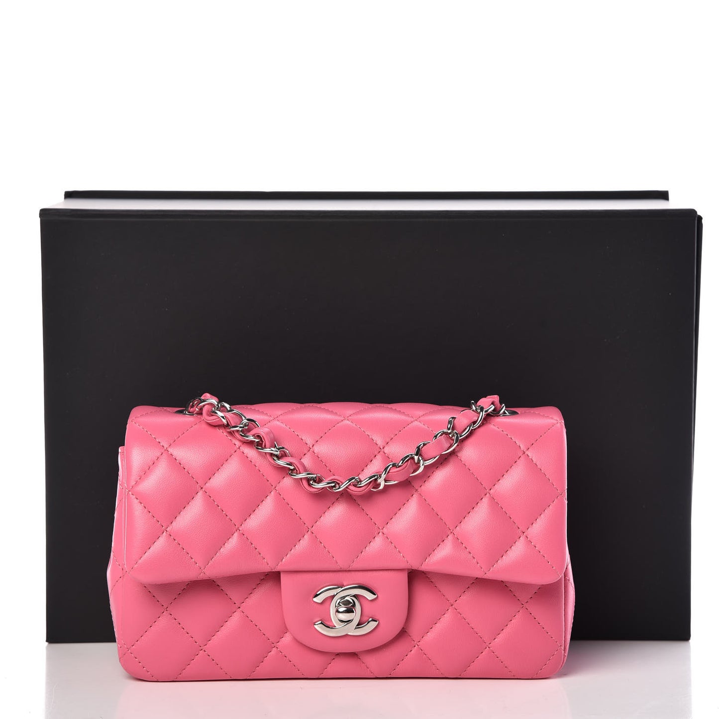 Lambskin Quilted Mini Rectangular Flap Dark Pink