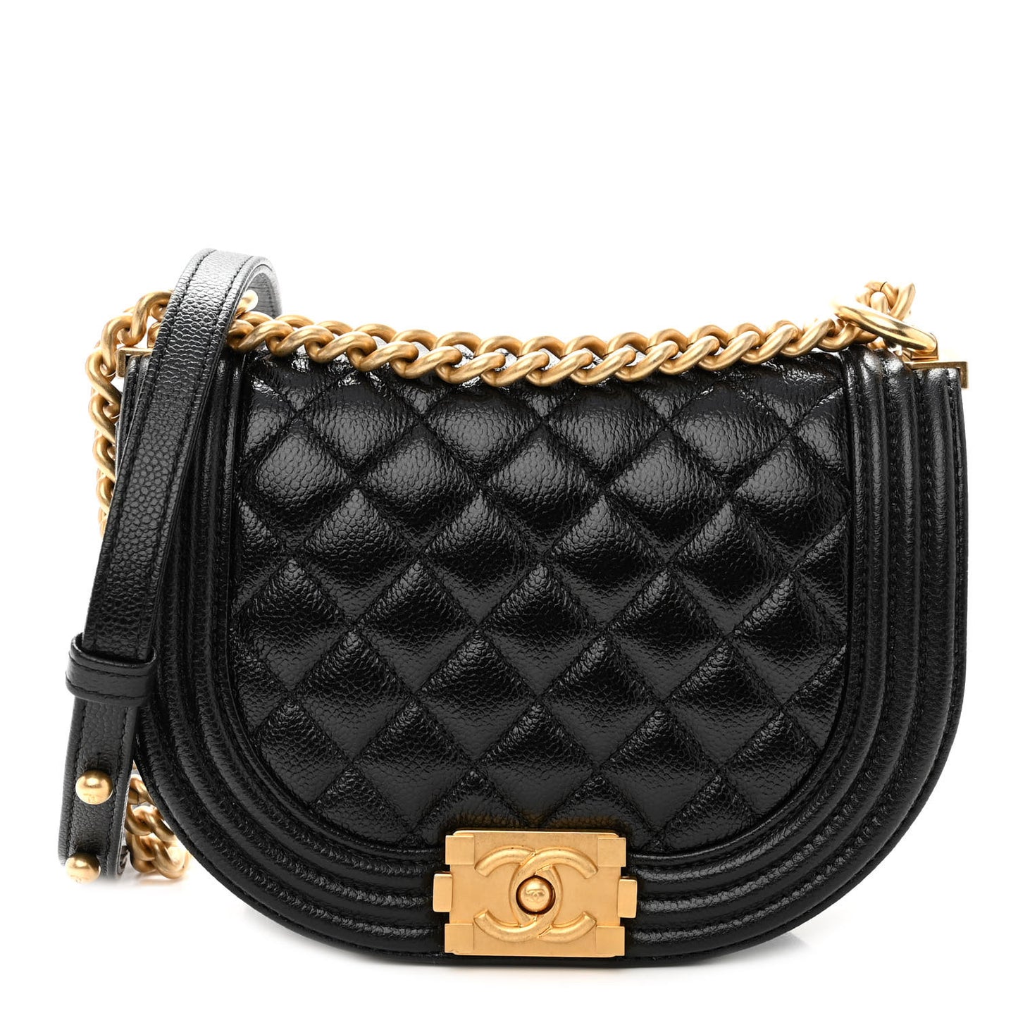 Caviar Quilted Small Boy Messenger Bag Black