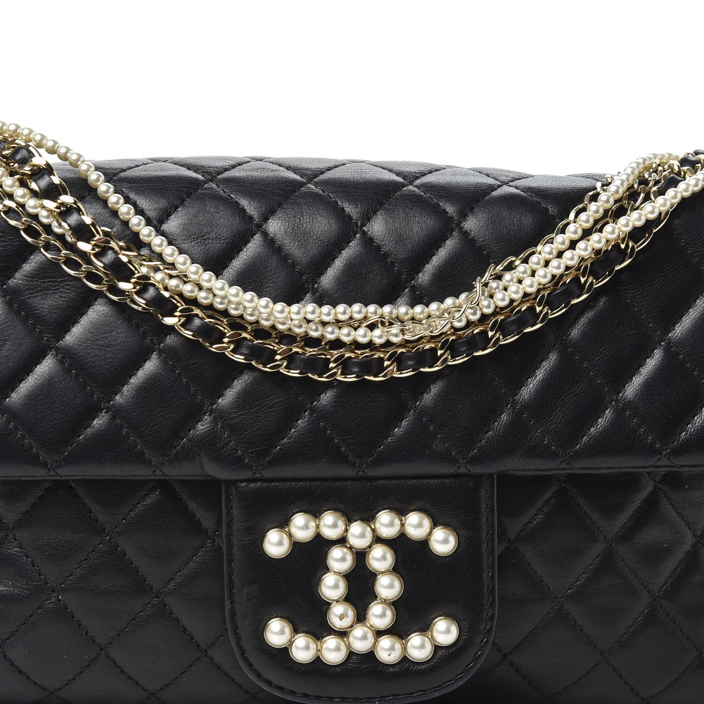 Lambskin Quilted Medium Westminster Pearl Flap Black