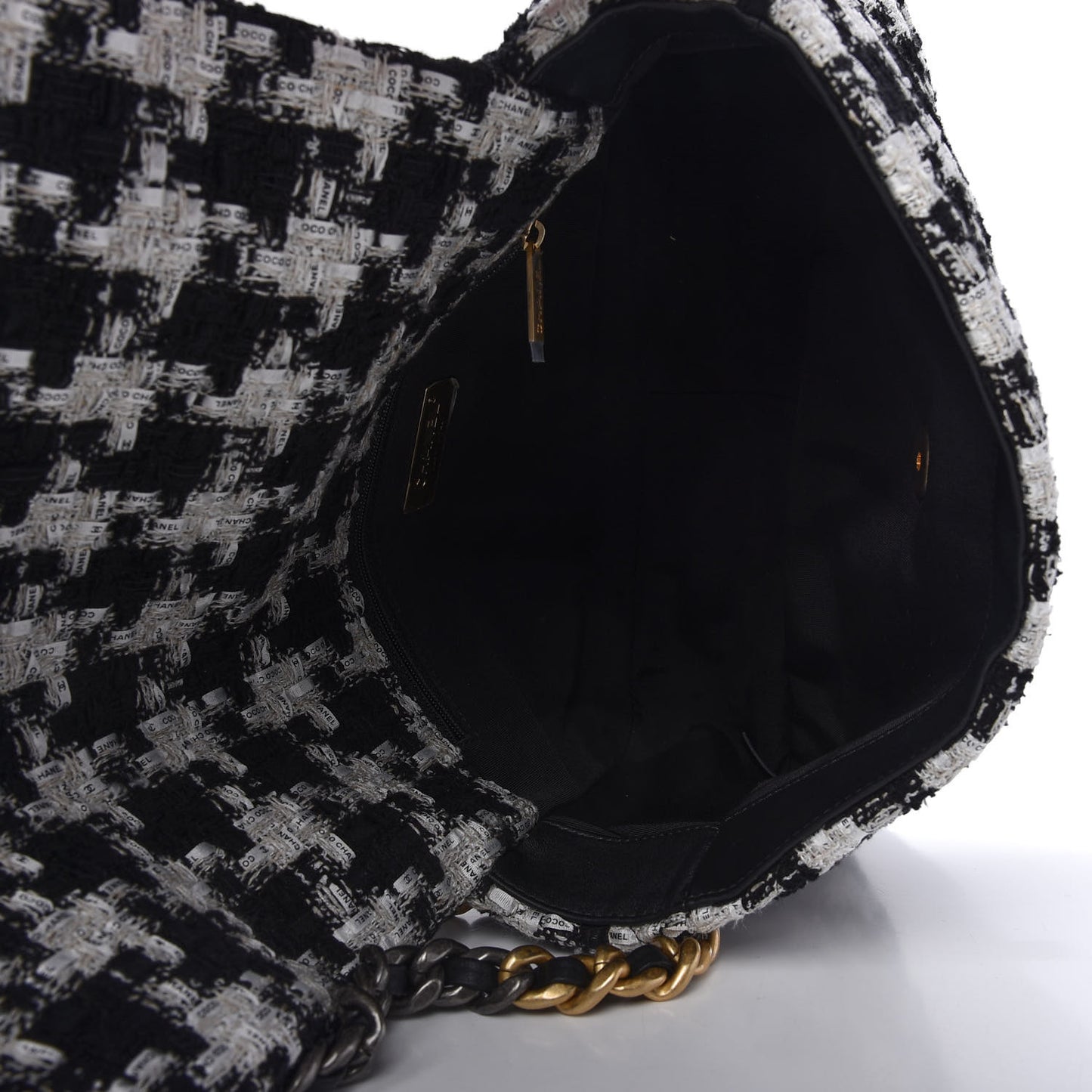 Tweed Quilted Large Chanel 19 Flap Black Ecru White