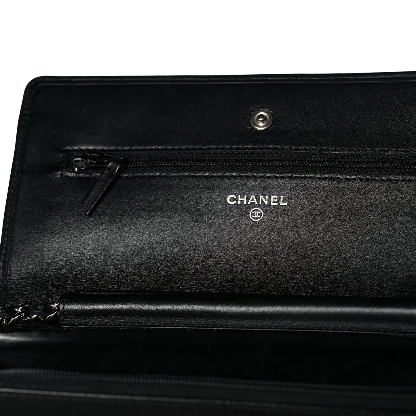 Calfskin Quilted Cambon Wallet On Chain WOC Black