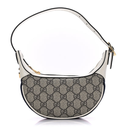Gucci GG Supreme Monogram Textured Dollar Calfskin Web Mini Ophidia Half Moon Hobo Beige Ebony Mystic White 1 of 8