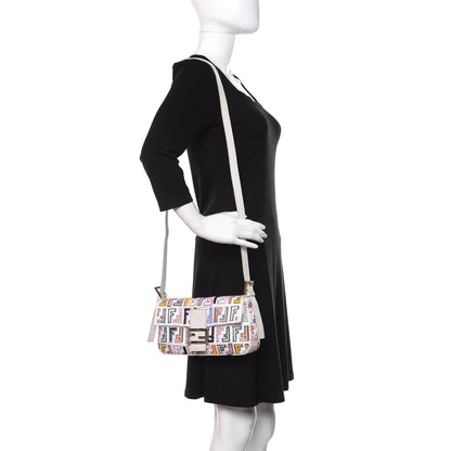 Fendi Nylon FF Multicolor Embroidered Baguette Multicolor White 2 of 16