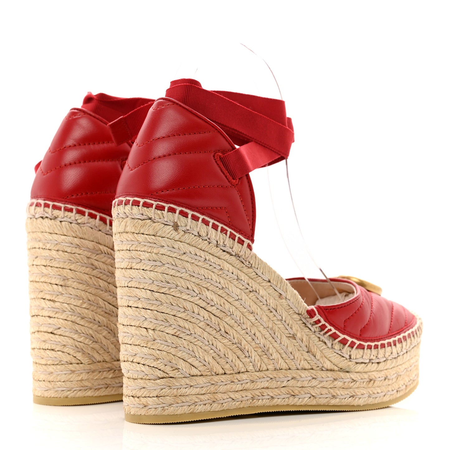 Nappa Matelasse GG Marmont Ankle Wrap Platform 35/120mm Espadrille Wedges 38 Hibiscus Red