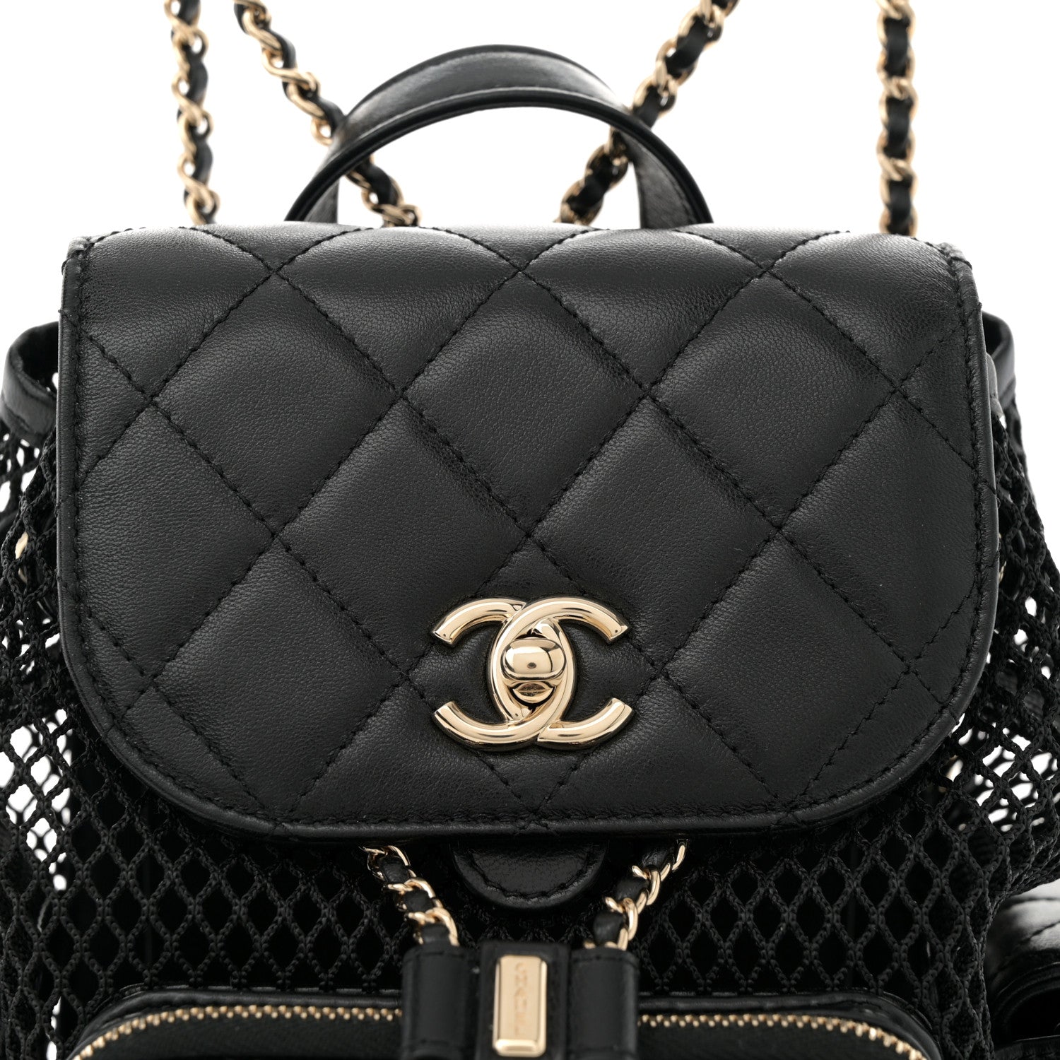 Chanel Shiny Lambskin Mesh Quilted Small Cargo Duma Drawstring Backpack Black 8 of 11