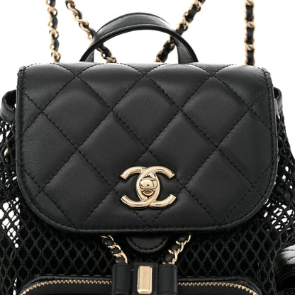 Chanel Shiny Lambskin Mesh Quilted Small Cargo Duma Drawstring Backpack Black 8 of 11
