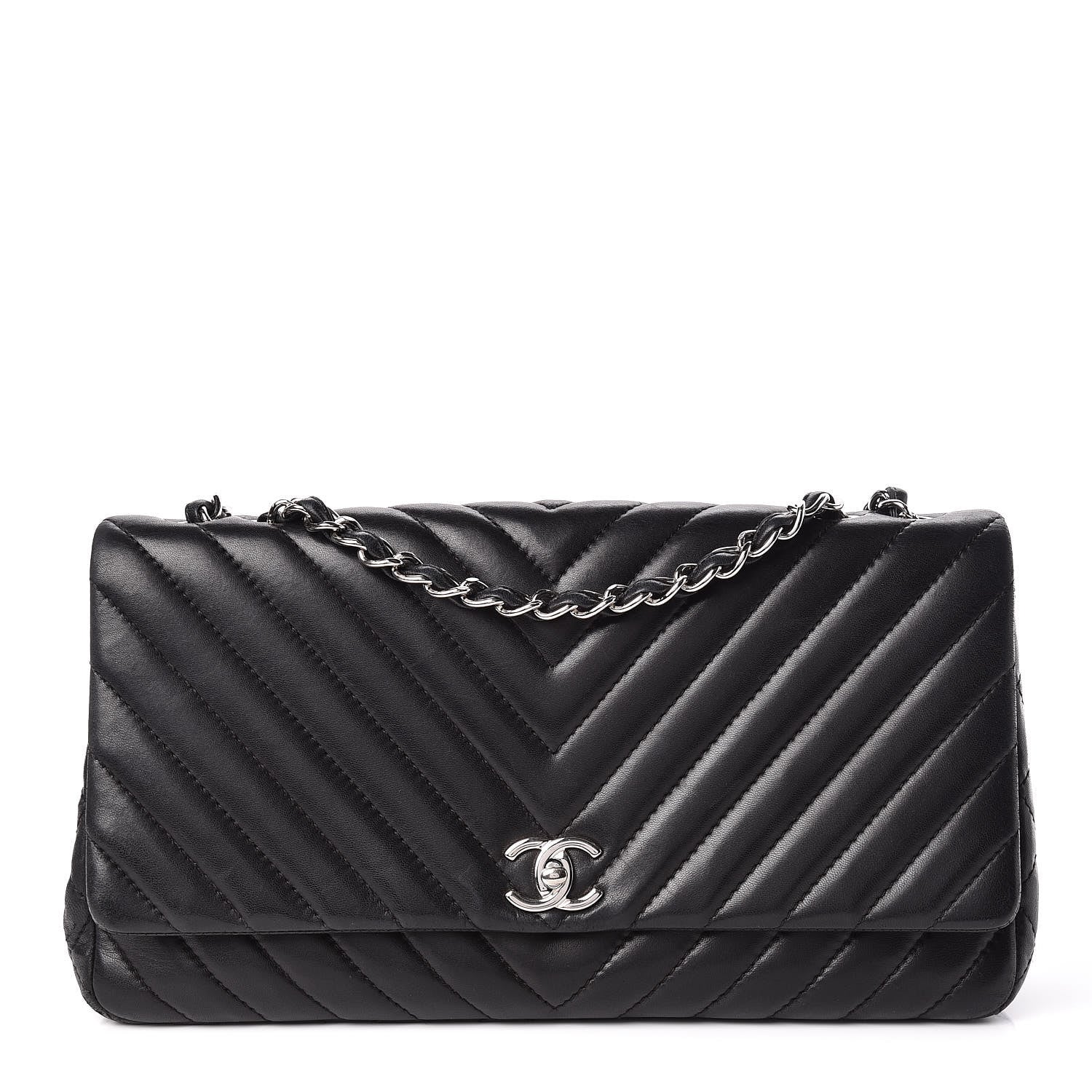 Chanel Lambskin Chevron Quilted Single Flap Black 1 of 13