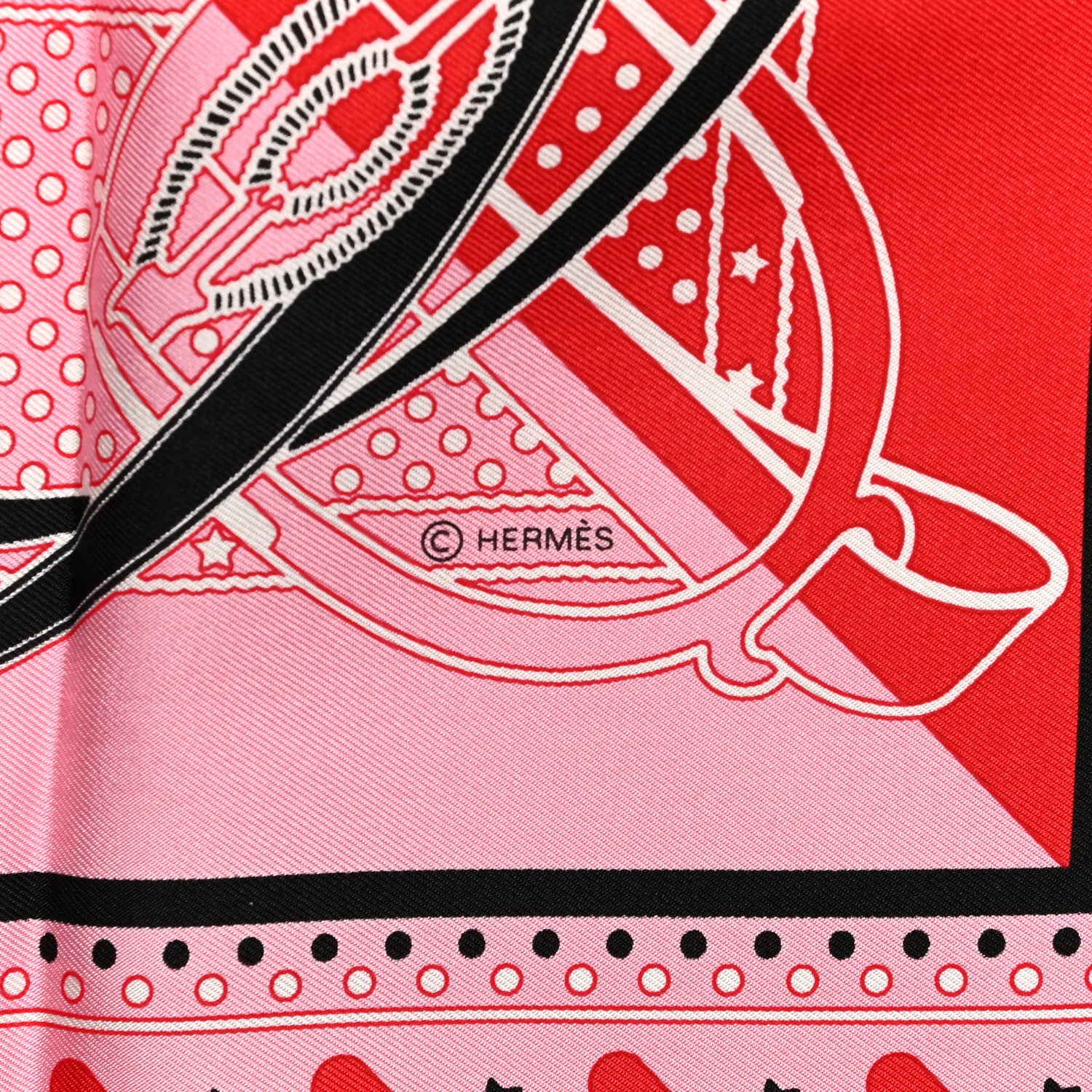 Hermes Silk Grand Manege Cut Bandana Love Scarf 70 Rouge Rose Black 4 of 6