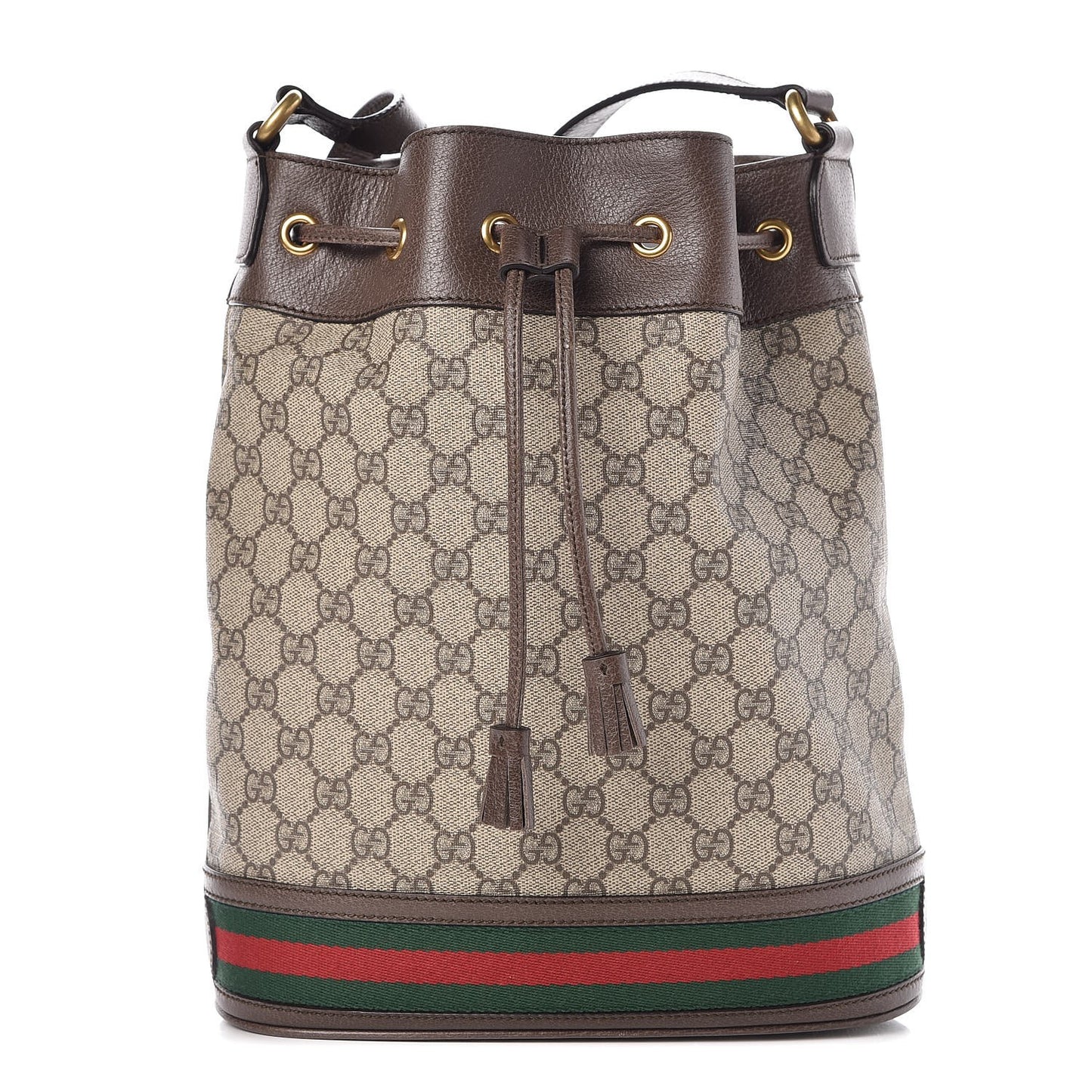 GG Supreme Monogram Web Ophidia Bucket Bag Brown