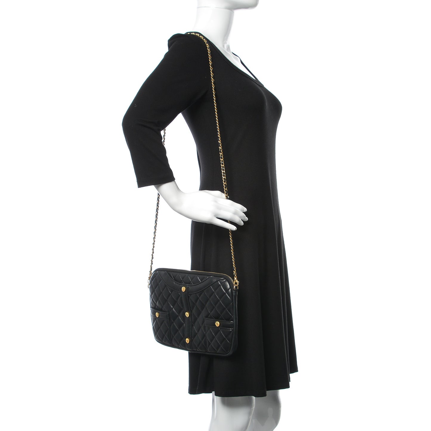 Calfskin Quilted Small Girl Shoulder Bag Black