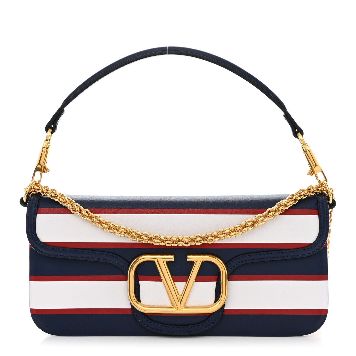 Calfskin Striped Vlogo Loco Shoulder Bag White Rouge Pur Worker