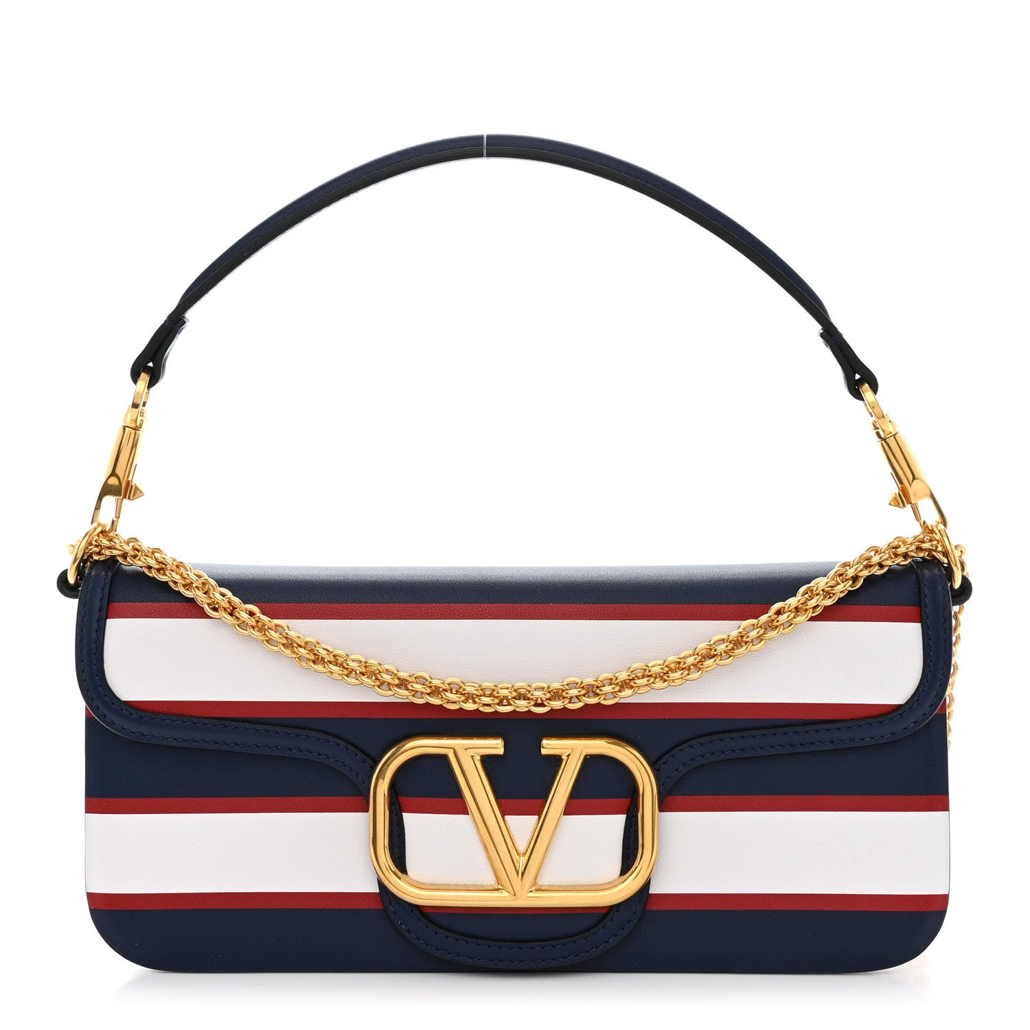 Valentino Garavani Calfskin Striped Vlogo Loco Shoulder Bag White Rouge Pur Worker 1 of 10