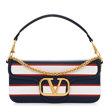 Valentino Garavani Calfskin Striped Vlogo Loco Shoulder Bag White Rouge Pur Worker 1 of 10