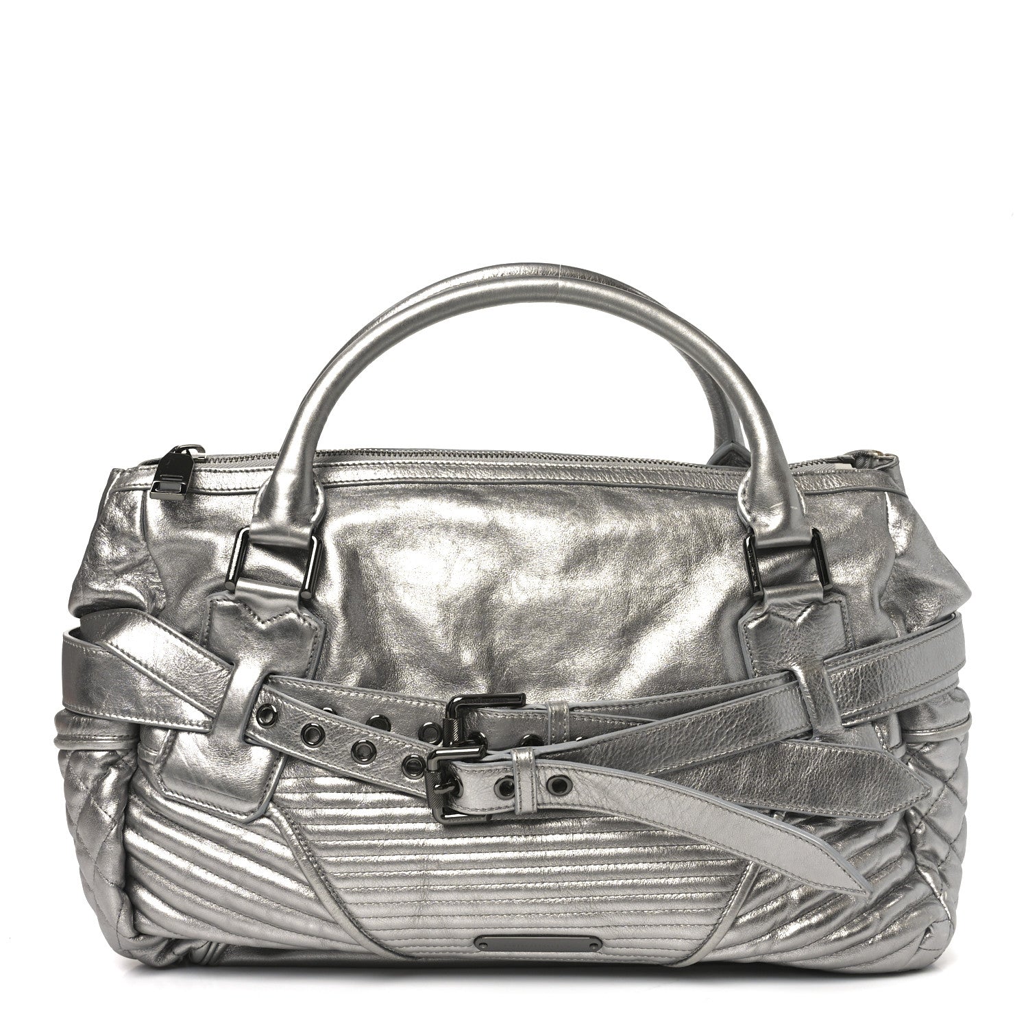 Burberry Metallic Calfskin Winnieford Satchel Silver 1 of 9