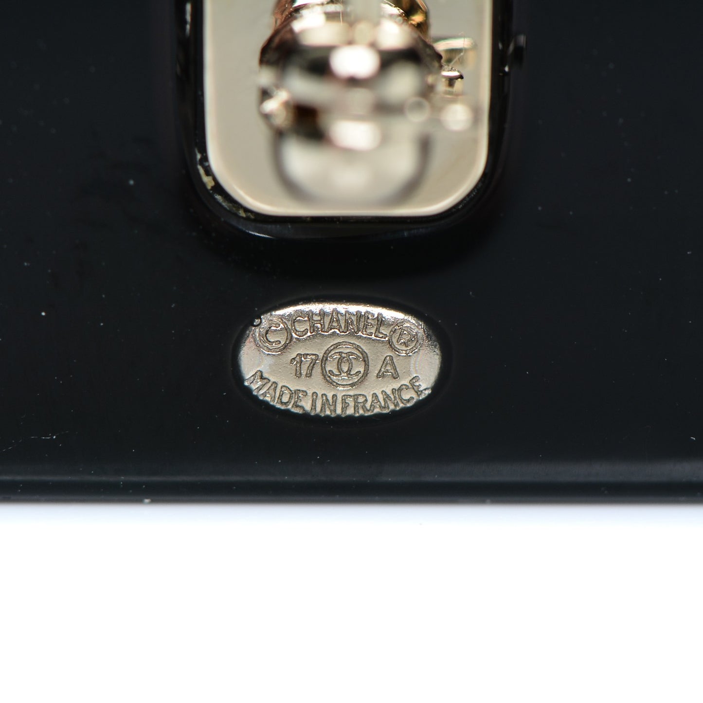 Resin Strass Perfume Bottle CC Brooch Black Gold