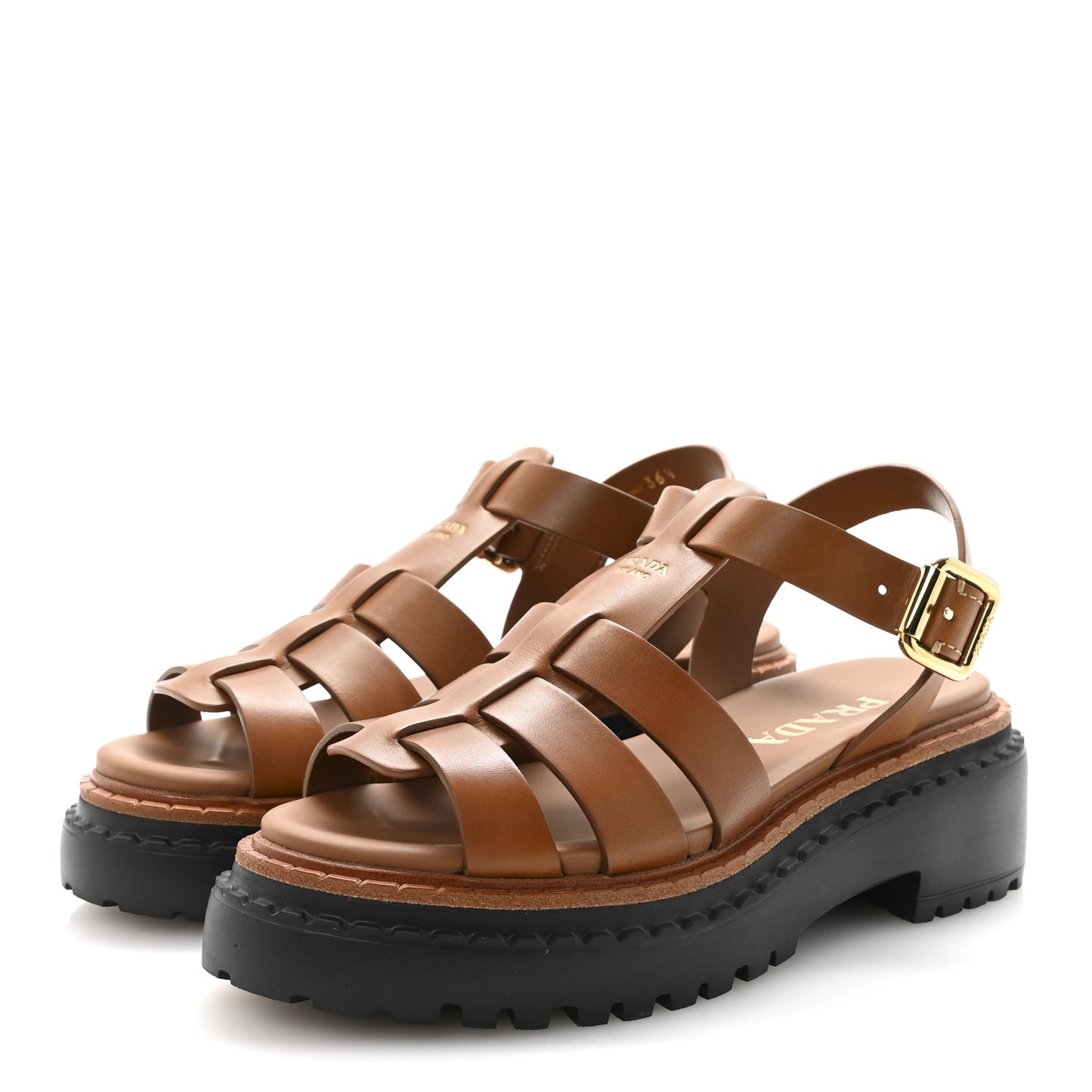Brushed Calfskin Logo Fisherman Sandals 36.5 Cuoio