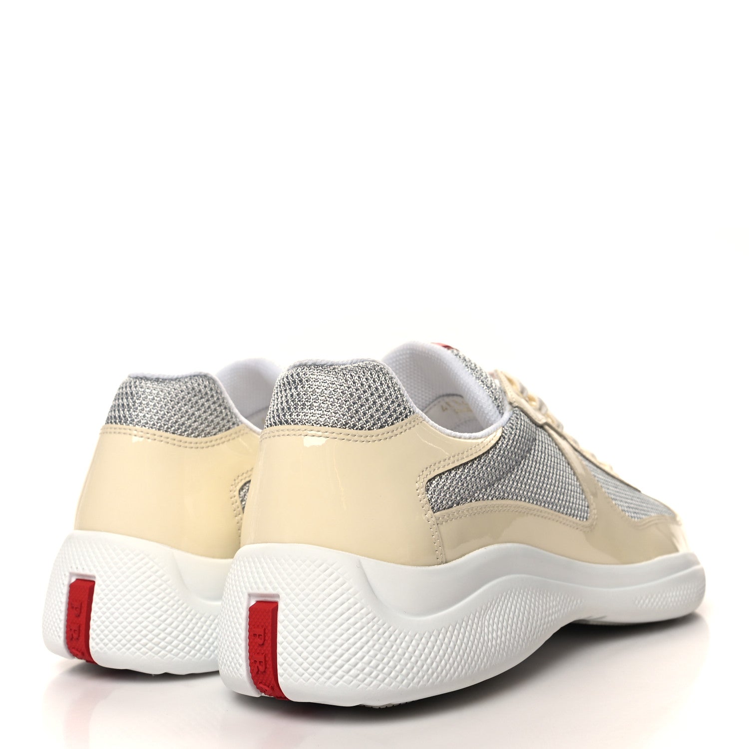 Prada Patent Mens America's Cup Patchwork Sneakers 9 Vanilla Silver 4 of 9