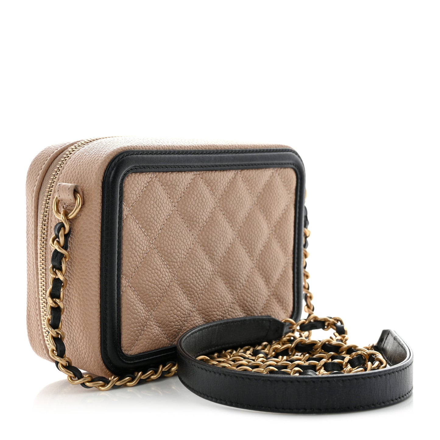 Caviar Quilted CC Filigree Vanity Clutch With Chain Beige Black