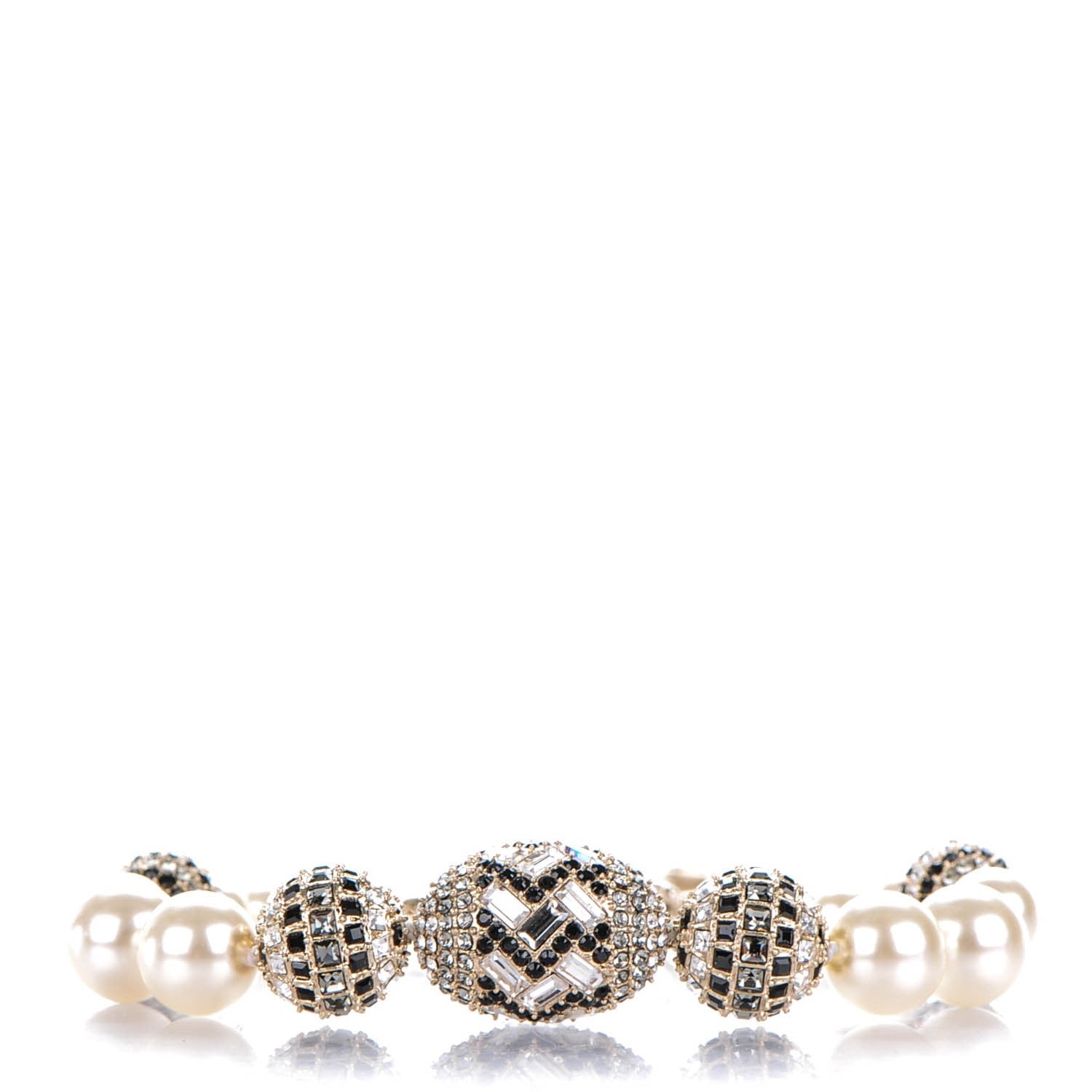 Chanel Crystal Pearl CC Bracelet Black Gold 1 of 5