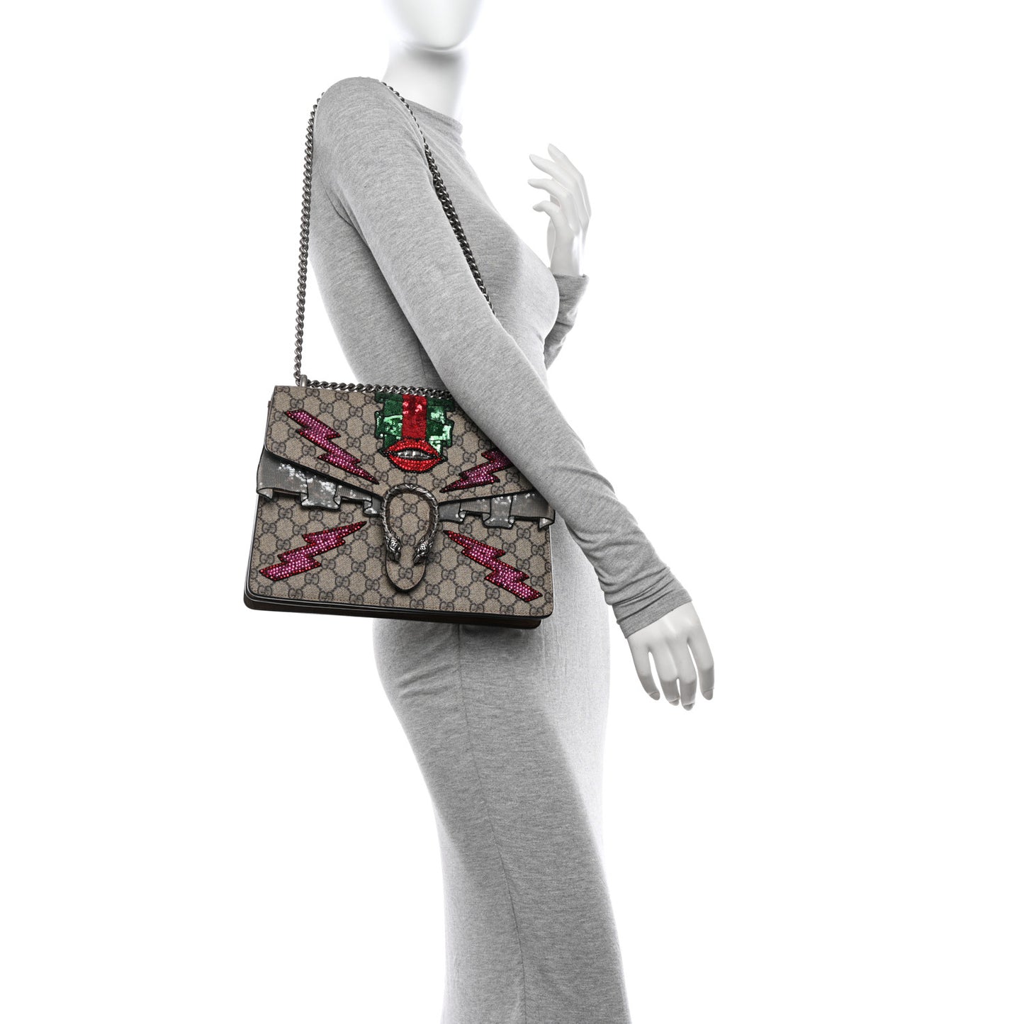 GG Supreme Monogram Lightning Embroidered Medium Dionysus Shoulder Bag Beige