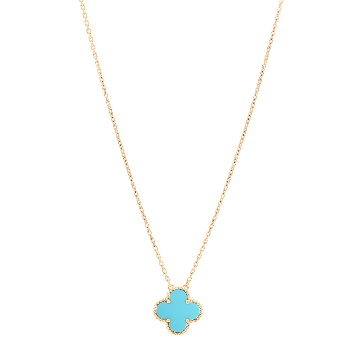 18K Yellow Gold Turquoise Vintage Alhambra Pendant Necklace