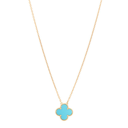 Van Cleef & Arpels 18K Yellow Gold Turquoise Vintage Alhambra Pendant Necklace 1 of 6