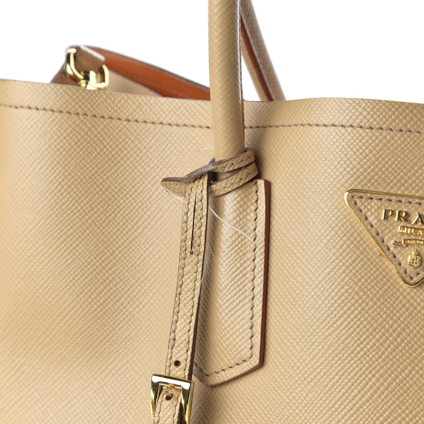 Saffiano Cuir Medium Double Bag Noisette Papaya