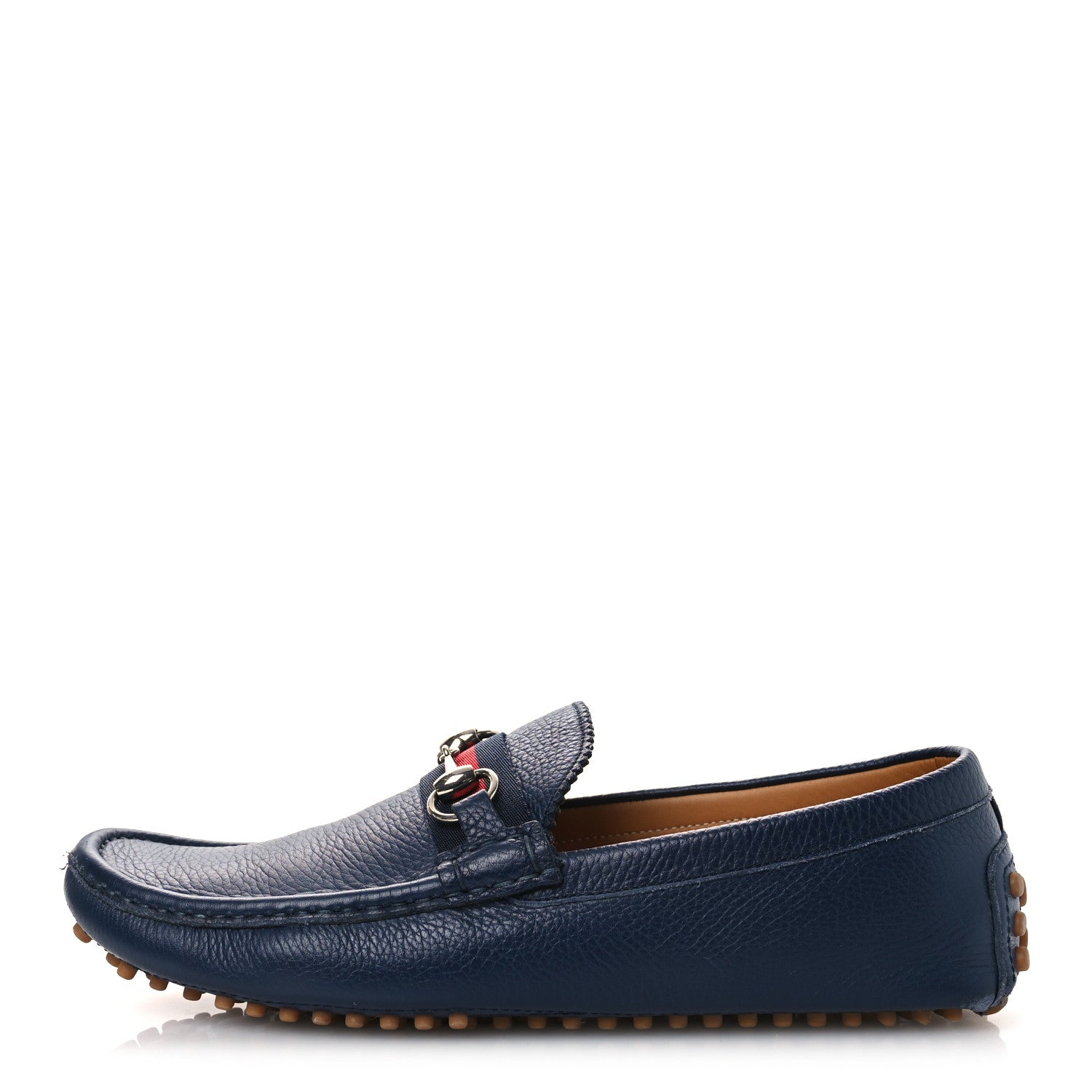 Gucci Road Calfskin Web Mens Horsebit Driver Loafers 9 Maritime 1 of 14