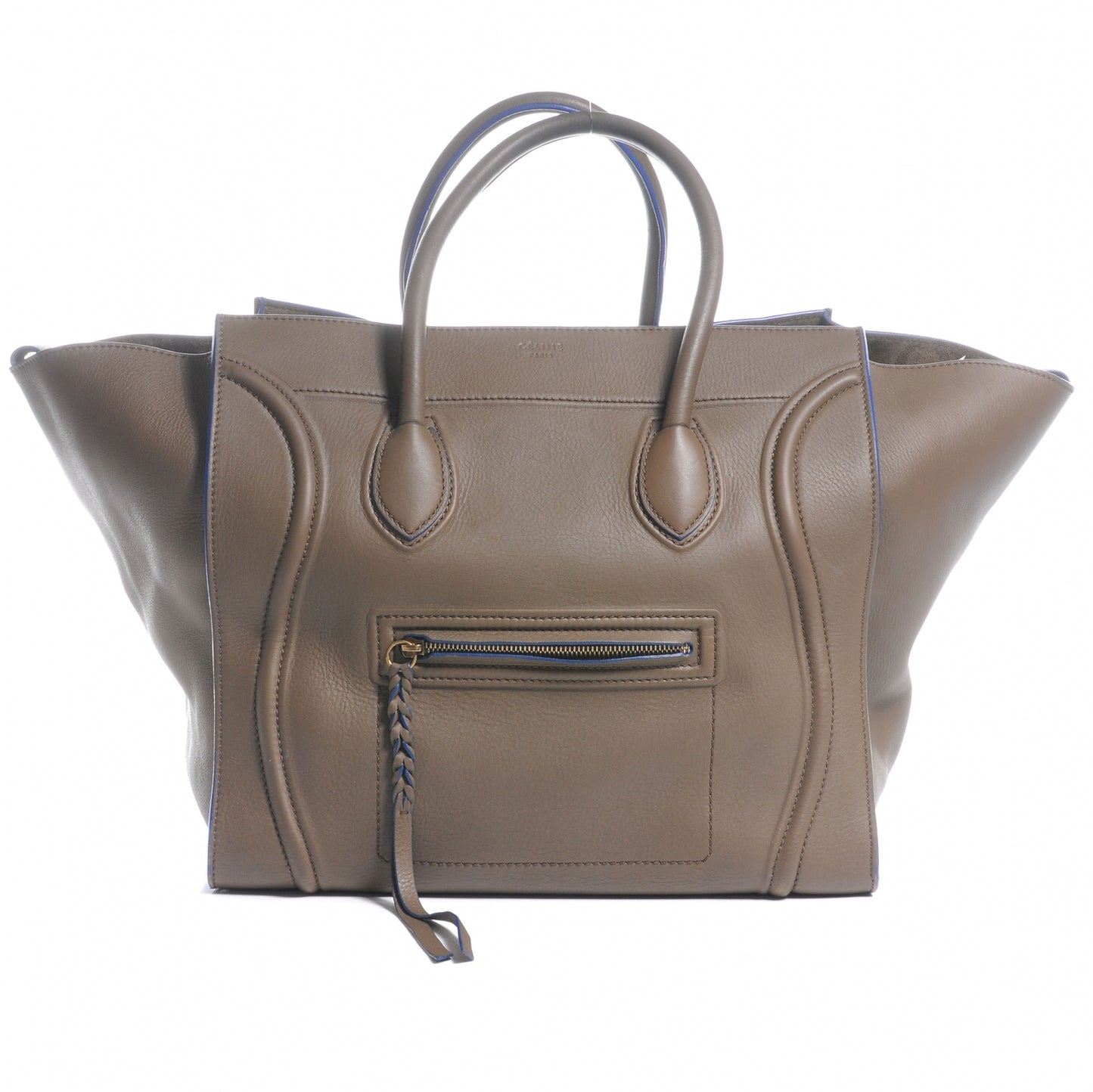 Smooth Calfskin Large Phantom Luggage Khaki Cobalt Trim