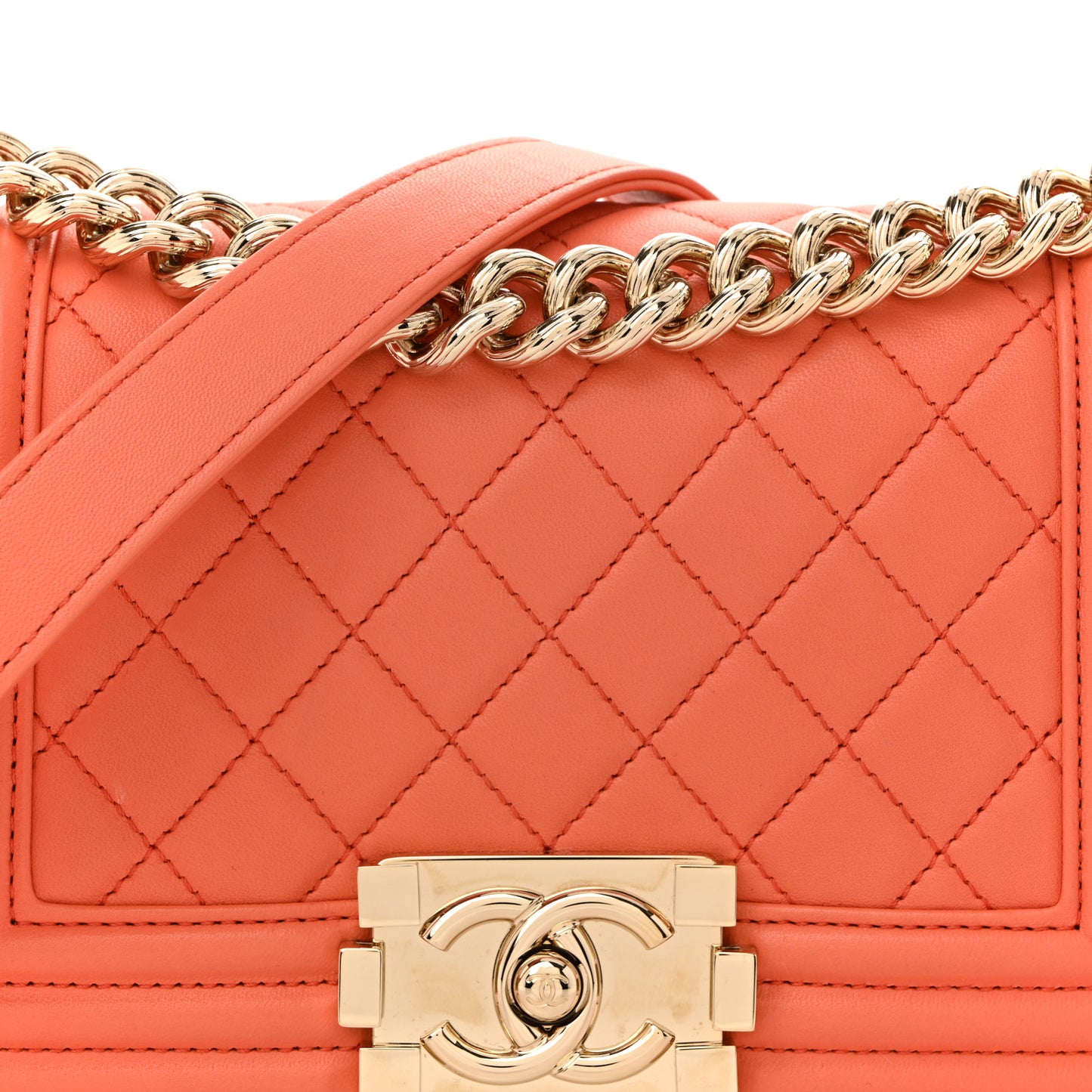 Lambskin Quilted Small Boy Flap Orange