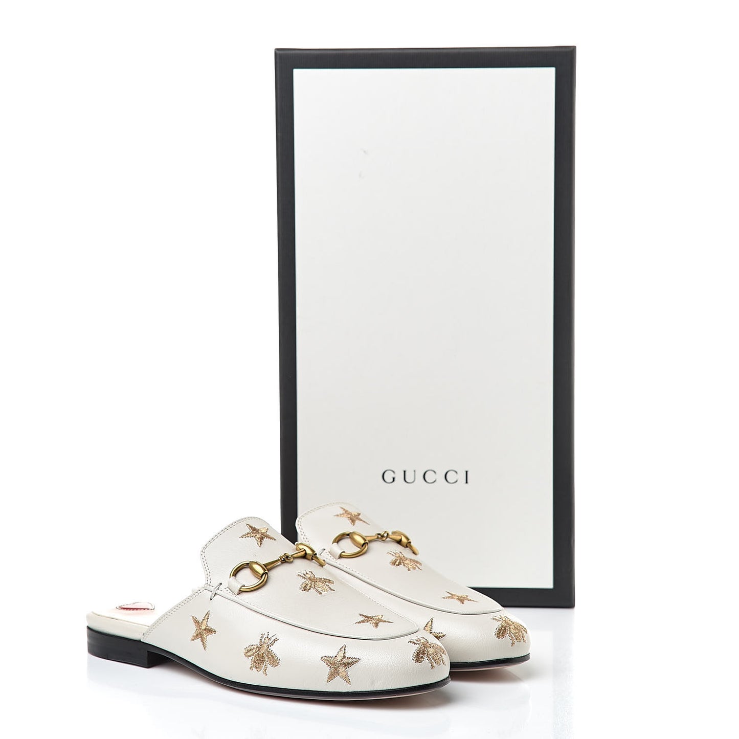 Goatskin Bee Star Embroidered Womens Princetown Slippers 34 Mystic White