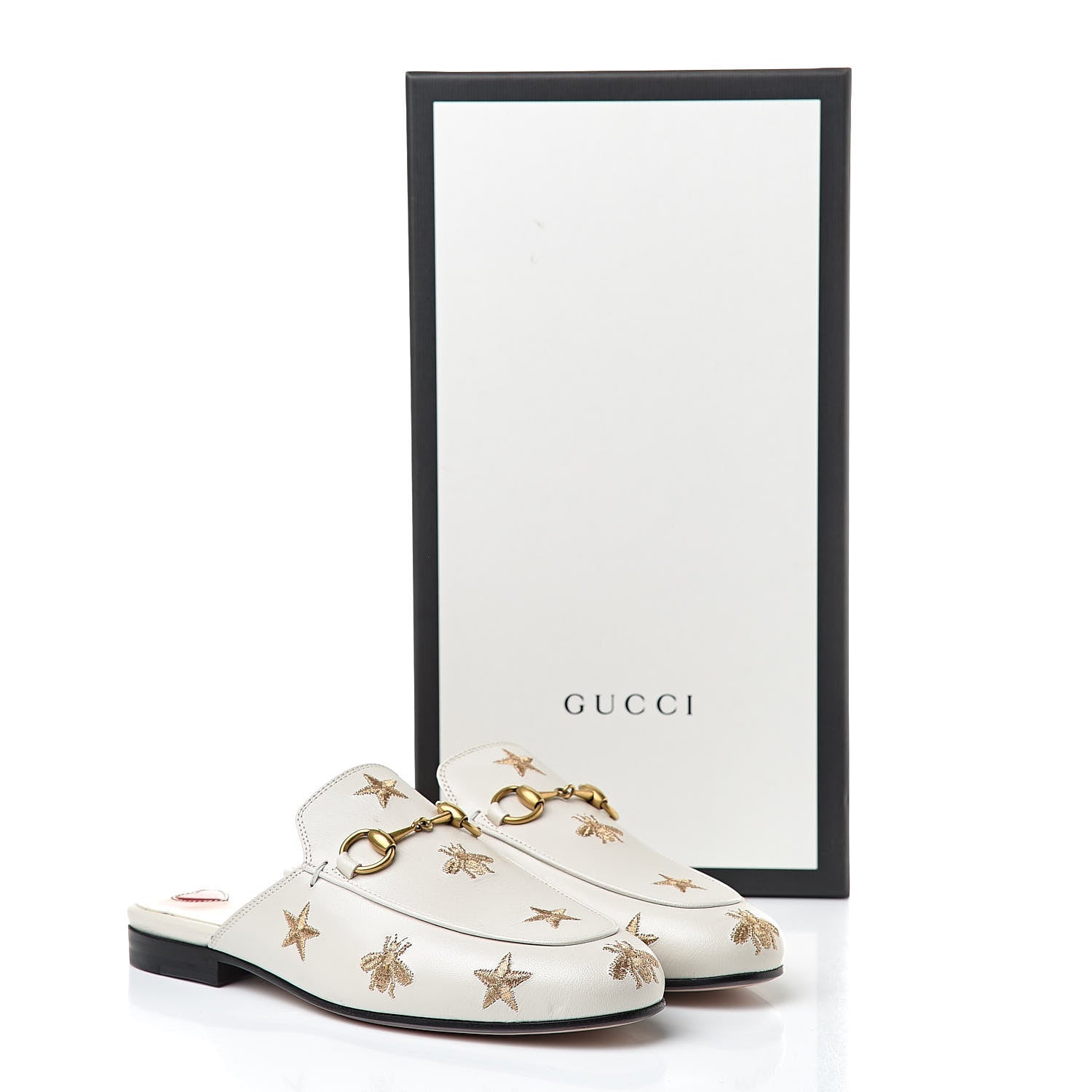 Gucci Goatskin Bee Star Embroidered Womens Princetown Slippers 34 Mystic White 10 of 10