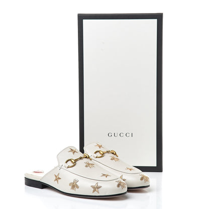 Gucci Goatskin Bee Star Embroidered Womens Princetown Slippers 34 Mystic White 10 of 10