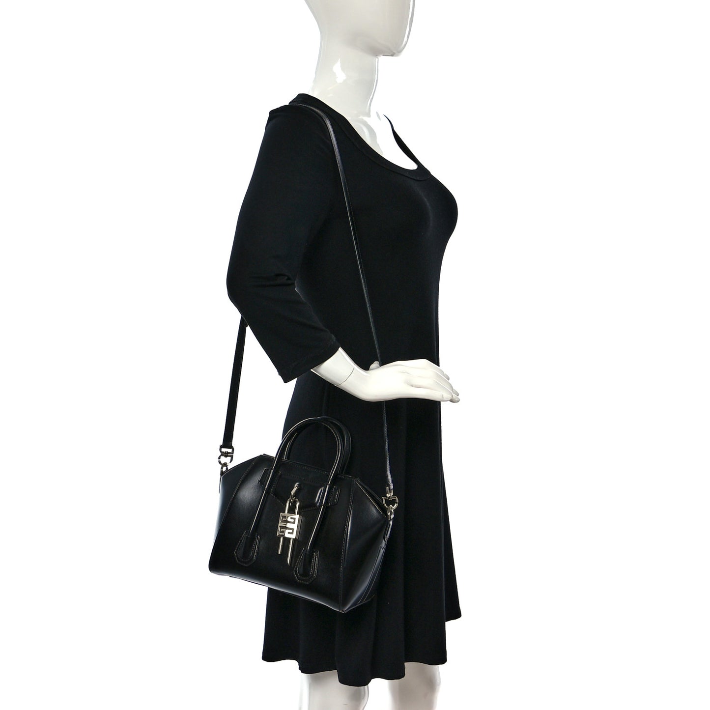 Box Calfskin Mini Lock Antigona Shoulder Bag Black