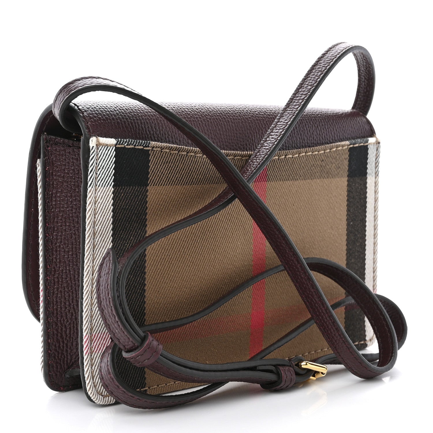 Burberry Grained Calfskin House Check Tartan Mix Hampshire Wallet On Chain Burgundy 3 of 9