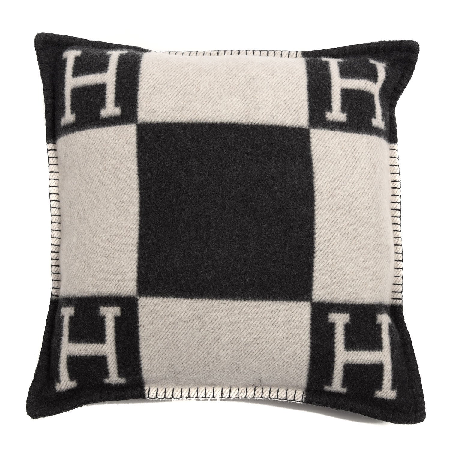 Hermes Wool Cashmere Avalon Pillow PM Ecru Gris Fonce 1 of 4