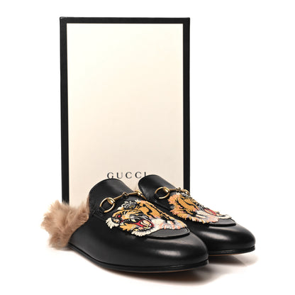 Gucci Calfskin Fur Tiger Embroidered Womens Princetown Slippers 38.5 Black 8 of 8