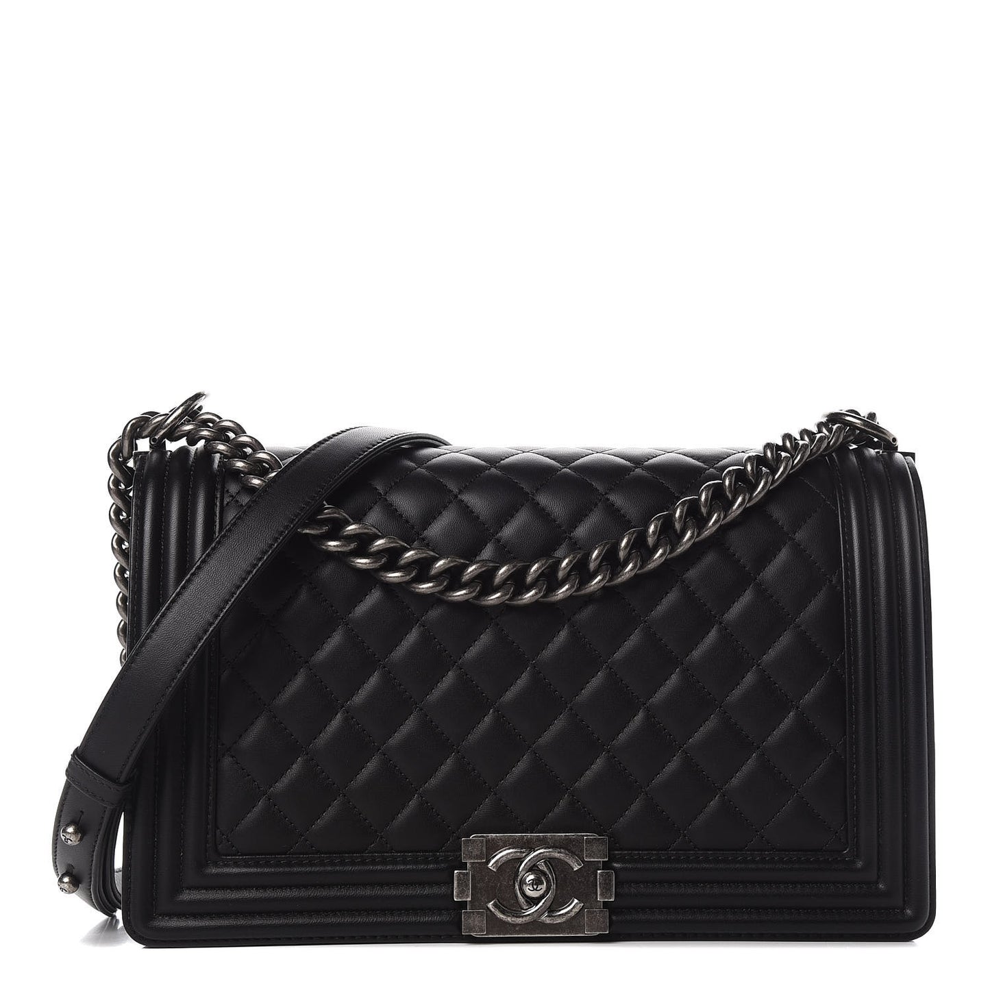 Lambskin Quilted New Medium Boy Flap Black
