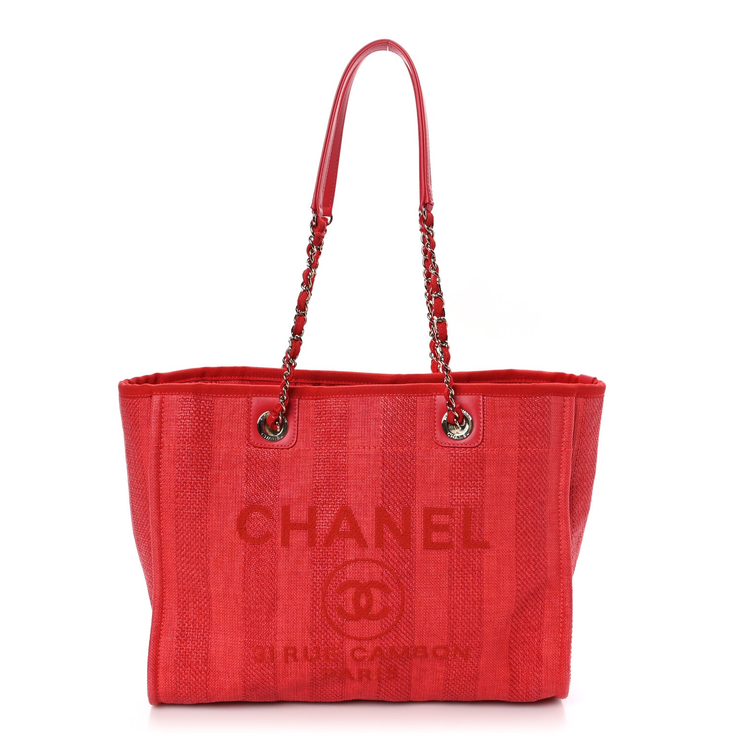 Chanel Mixed Fibers Striped Small Deauville Tote Red 1 of 10